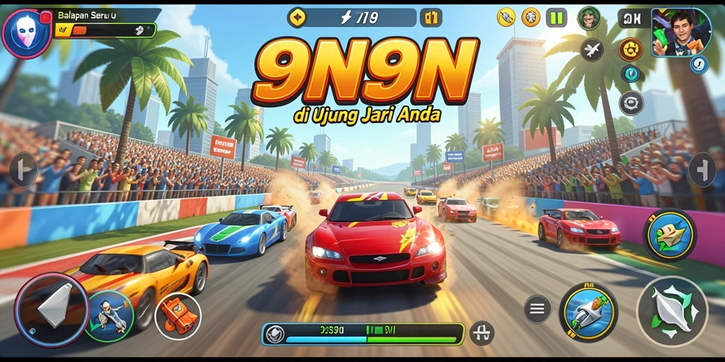 Screenshot menampilkan gameplay balapan intens di 9N9N.