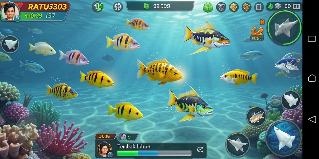 Tampilan gameplay seru dalam RATU303 saat menembak ikan.