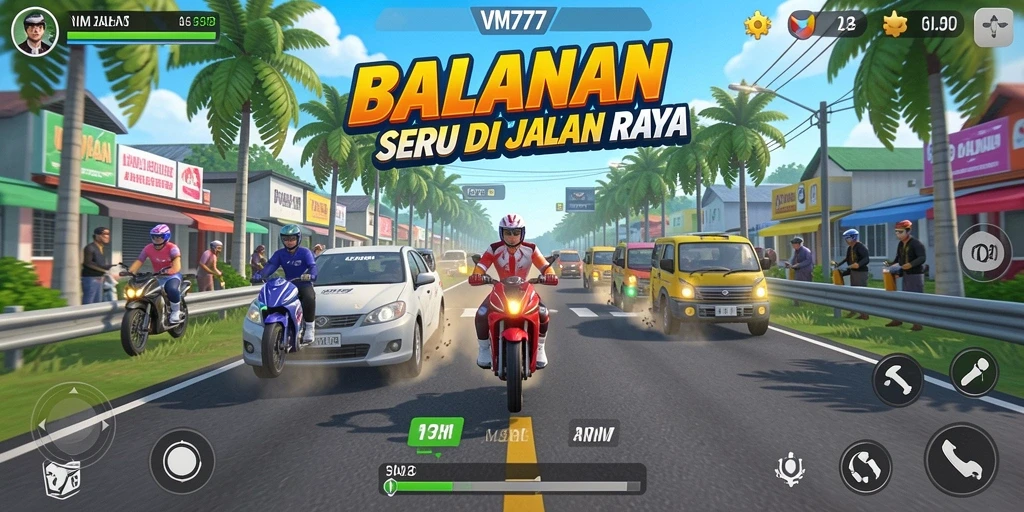 Tampilan gameplay balapan yang seru dan mendebarkan di VM777.