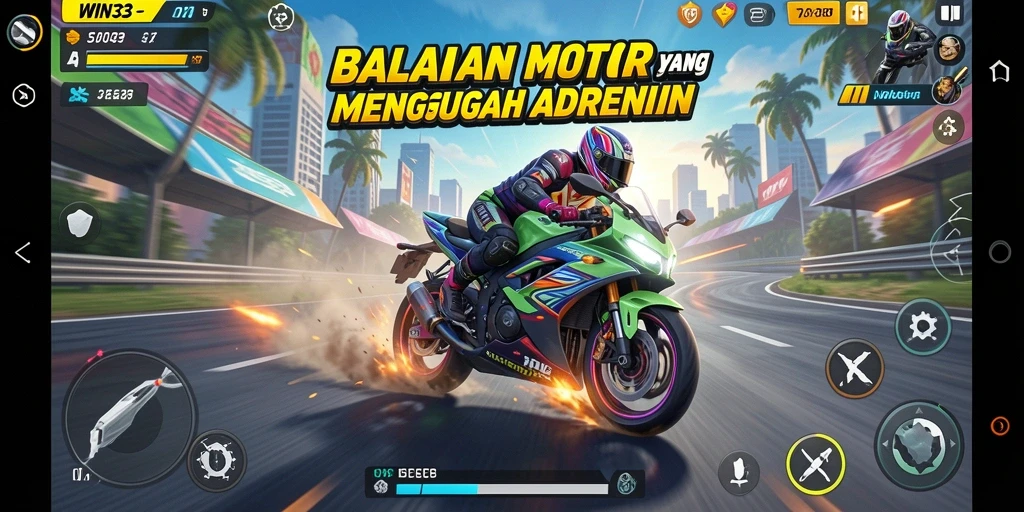 Tampilan gameplay balapan motor yang mendebarkan di WIN33.